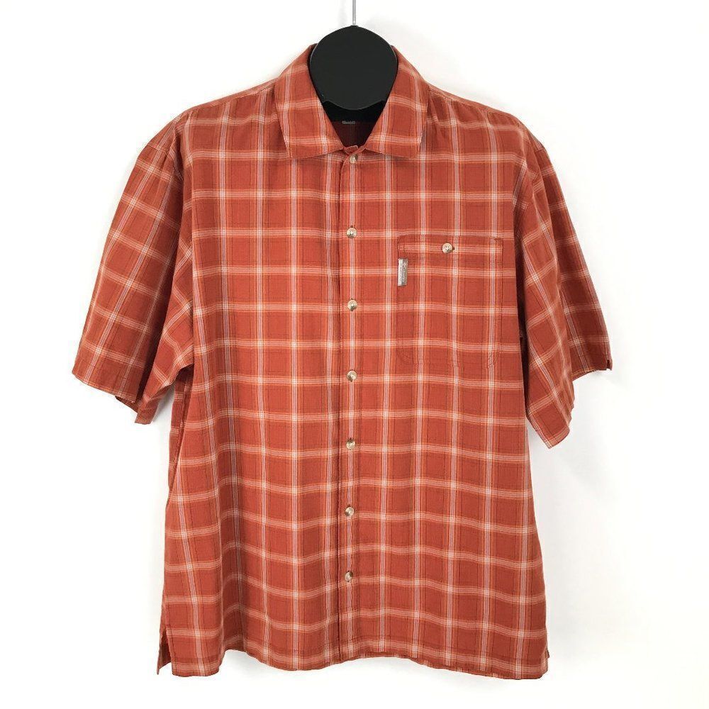 Columbia Button Up Shirt Men's Large Casual Short Sleeve Cotton Blend Plaid